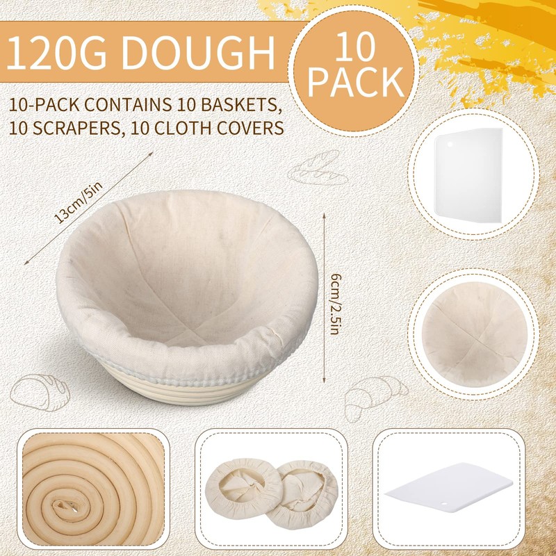 Irenare 10 Pcs Bread Banneton Proofing Basket Round Dough Sourdough