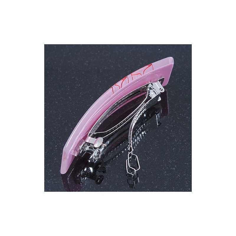 Light Pink Floral Plastic Barrette Hair Clip Grip - 10cm