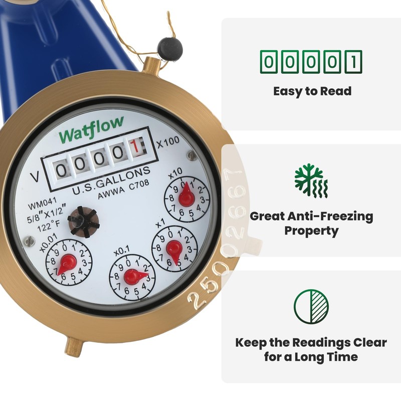 Watflow DN15 Vertical Water Meter with 1/2" NPT Couplings, Heavy