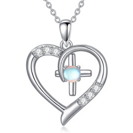 VENACOLY Cross Necklace for Women 925 Sterling Silver Ankh/Moonstone Pendant Necklace Crucifix Chain Cross Jewellery Gift for Women, Lead, Moonstone