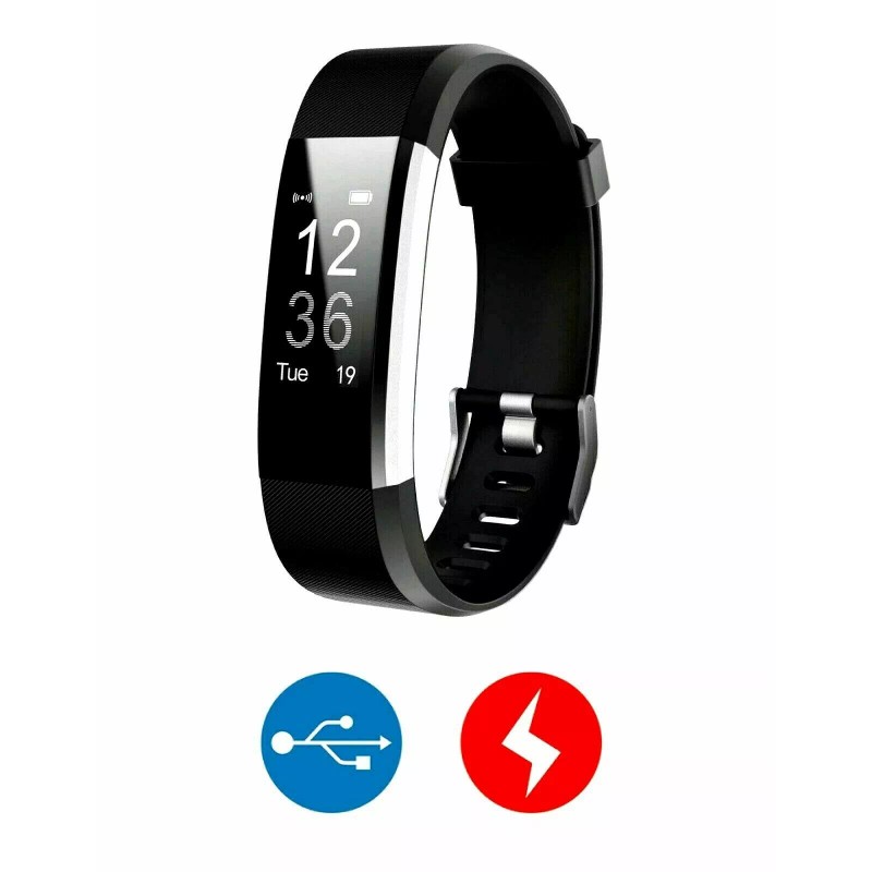 GMOT LETSCOM ID115PLUSHR BLKSmart Watch Wrstbnd Fitness Trckr Blood Prssur