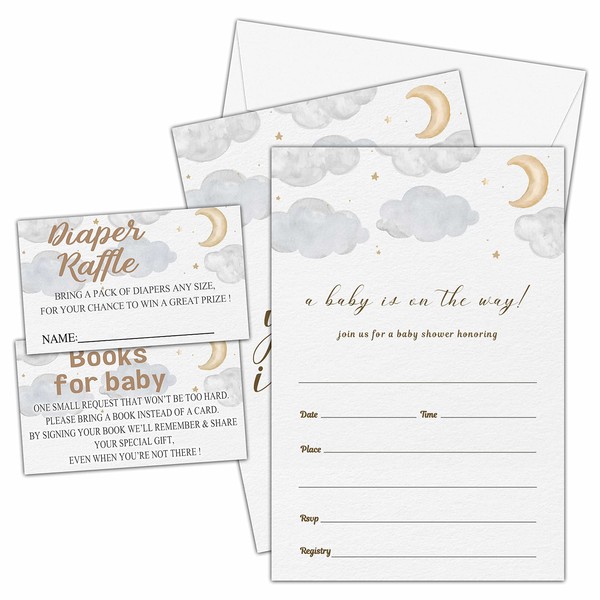 TIOFUNO Set of 25 Baby Shower Invitations, Over the Moon