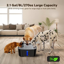 Dog Water Fountain for Large Dogs, 2.1GAL/8L/270oz Large Dog Water Fountain Bowl for Dog Inside,Dog Fountain with Water Level Window and Shortage LED Reminder, Ultra-Quiet Pump,Water Fountain for Dog