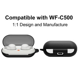 A-Focus WF-C500 Case Ear Tips Kit, Silicone Soft Cover 6 Pairs Replacement EarTips with Carabiner Accessories Set Compatible with Sony WF-C500 Black