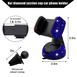 Suvnie Bling Car Phone Holder, 360 Degree Adjustable Crystal Auto Dashboard Air Vent Cell Phone Mount, Universal Car Phone Holder Mount for Windshield Dashboard and Air Outlet (Royal Blue)