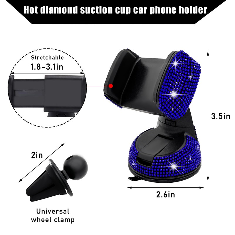 Suvnie Bling Car Phone Holder, 360 Degree Adjustable Crystal Auto