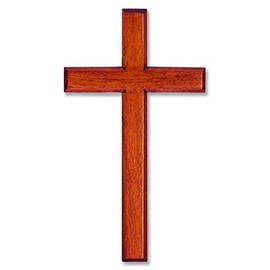 Wall Cross Solid Mahogany Wooden Carved, 6 x 12 Inches, White Box