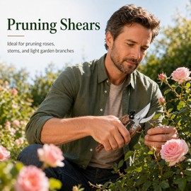 Pruning Shears, 5/8-Inch Cut Capacity Garden Clippers, Spring-Assisted Hand Pruners with Sharp Steel Blade, Ergonomic Wood-Grain Finish Handle for Roses,