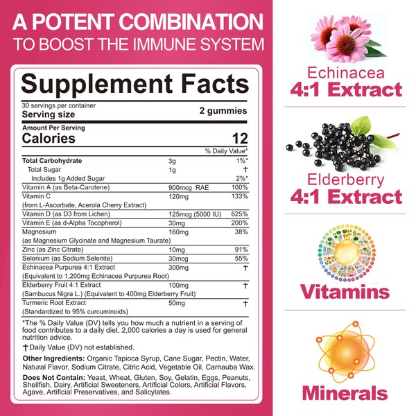 ENVYCURE Multivitamin Gummies Daily Immunity Booster, Natural Herbal Elderberry, Echinacea,