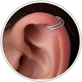 Fake Double Helix Ring 20 Gauge Hammered Silver - Faux Helix Rings No Piercing Needed - Artificial Ear Jewelry
