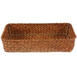 DEARMAMY Woven Cutlery Storage Basket for Kitchen Tabletop Organizer Compact Straw Flatware Holder for Forks Knives Chopsticks and Condiment Jars