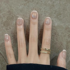 ネイルチップ ショート 24枚入 つけ爪 フレンチ グラデーション 肌色 キャッツアイ ネイル チップ ミディアムロング 人気 可愛い シンプル おしゃれパーティー 秋冬 春夏 日常生活に使用できます 花嫁ネイル 成人式 入学式 卒業式 結婚式 両面テープ付き