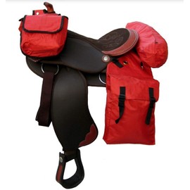Nylon Trail Bag Set Cantle, Horn & Saddle Bag for Horses, Perfect for Holding Food & Beverages (Red)