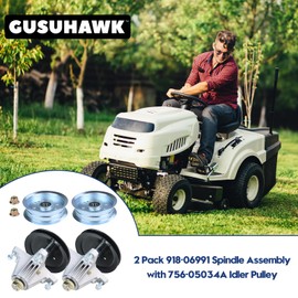 GUSUHAWK 2 Pack 918-06991 Spindle Assembly with 756-05034A Idler Pulley for Craftsman T1000, T1200, Troy Bilt Bronco 42" x Auto, Pony 42" T, Pony 42" X, Huskee LT4200 Lawn Tractors