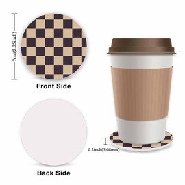 Brown Checkered Fuzzy Steering Wheel Cover for Women, Universal Auto Steering Wheel 14-15 Inch Soft Warm Car Interior Accessories with 2PCS Car Coasters, Suitable for Men and Women (Brown khaki)