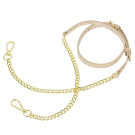 SUIKIHUM Purse Chain Strap, (43.3"-49.2" Adjustable Replacement Bag Straps) Genuine Leather with Metal Golden Chains for Handbag, Crossbody Bag (Light Apricot)