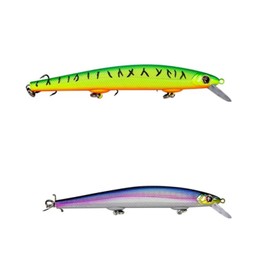 ASYHV 3D Minnow Suspending Shallow Diving Lure – Far Throw Fishing Bait for Freshwater and Saltwater Fishing – Ideal for Mandarin Fish, Bass 2PC(135MM+145MM) (Gelbgrün+blaulila)