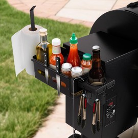 Goldusk Storage Bin for Traeger Grills with Paper Towel Holder and Drink Holder Accessories Outdoor Grill for Traeger Ironwood 650/885, PRO 575/780/34/22, for Pit boss, for Z-Grills Smoker Side Basket