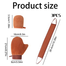 Self Tanning Mitt Set - 3 in 1 Tan Mitt Applicator Reusable Tanning Glove, Lotion Applicator for Back, Exfoliate Tanning Glove, Tanning Mitten, Tan Mitten - Brown
