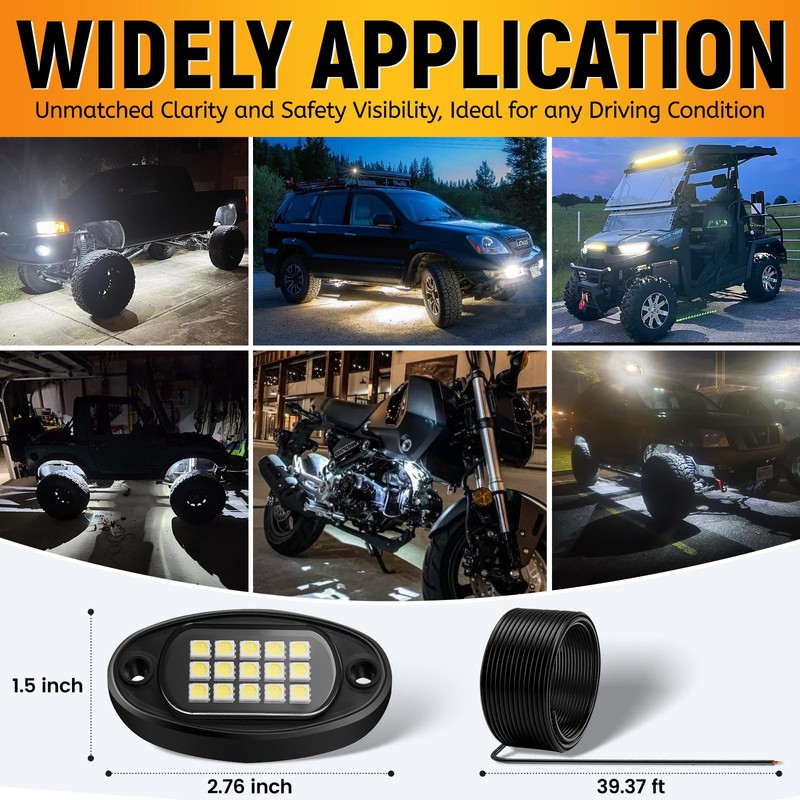 YONEDA Rock Lights for Trucks(16 Pods White with 13yd Wire)