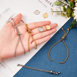 UNICRAFTALE Approx. 12 Pieces 2 Colours 22/24 cm Stainless Steel Adjustable Bracelets Cabochon Bracelet Bezel Jewellery Connector Bracelet with Clear Glass Cabochons for Bracelet Jewellery Making