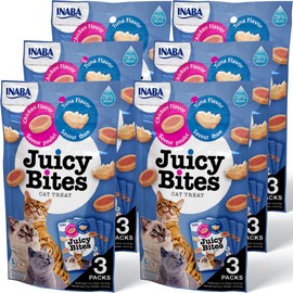 INABA Juicy Bites Grain-Free, Soft, Moist, Chewy Cat Treats with Vitamin E and Green Tea Extract, 0.4 Ounces per Pouch, 18 Pouches (3 per Bag)