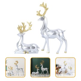 Toyvian 2Pcs Gold Reindeer Christmas Decoration Reindeer Figurine Christmas Reindeer Statue for Christmas Table Centerpiece, 4.7×7.8IN Reindeer Statue for Holiday Home Office Decorations
