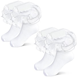 4 Pairs Girls Ballet Ruffle Socks – Double-Layer Lace Frilly Ankle Socks for Dance, Pageants & Dress-Up (1-10 Years)​