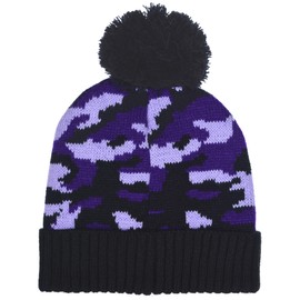 Polar Wear Girl's Digi-Camouflage Knit Hat & Gloves Set with Pom Pom Cap for Winter (Purple & Black Digi-Camouflage)