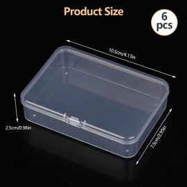 Pack of 6 Mini Rectangular Plastic Boxes, 10.5 x 7.5 x 2.5 cm Mini Portable Bead Organiser, Transparent Plastic Beads Container, Storage Box, Small Plastic, for Beads and Other Craft Items