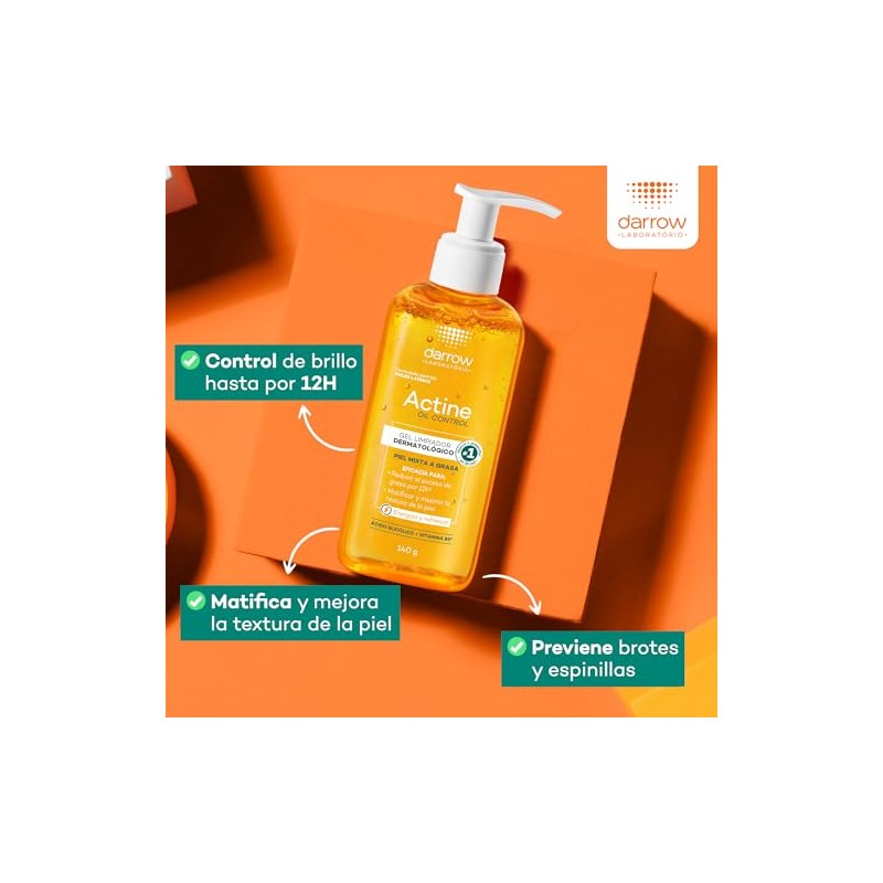 Darrow, Actine Oil Control Gel Limpiador Dermatológico, Piel Mixta a