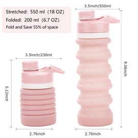 Anntrue Botella de agua plegable de silicona de grado alimenticio, botella de agua portátil a prueba de fugas, 18 onzas (rosa)
