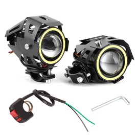 2PCS 12V 30W 3000lm U7 LED Angel Eyes Spotlight White Light IP68 Motorcycle Headlamp with Switch