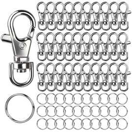 120Pcs Key Chain Hoop Key Ring, LEOBRO 60PCS Metal Lobster Claw Clasp Swivel Lanyard Snap and 60PCS Keyring Jump Ring for Keychains, Jewellery Making, Lanyard, Key, Charm, Art Crafts