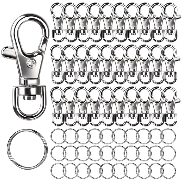 120Pcs Key Chain Hoop Key Ring, LEOBRO 60PCS Metal Lobster Claw Clasp