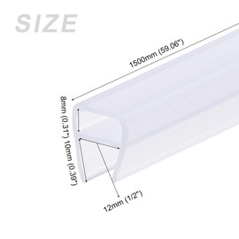 METALLIXITY U-Type Seal Strip (59.06" Long, for 1/2" Glass) 1pcs, Silicone Frameless Shower Door Bottom Seal - for Furniture Repair Door, Translucent