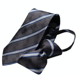 Michiko Korondon MKZP-1-C One-Touch Necktie Brand, Striped Pattern, Gift, Stylish, Silk Blend, Zipper Tie, No Tie, Easy to Wear Necktie, Gray, gray