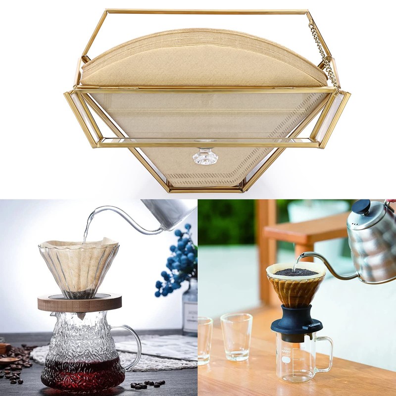ELLDOO Gold Glass Coffee Filter Holder Coffee Paper Storage Container