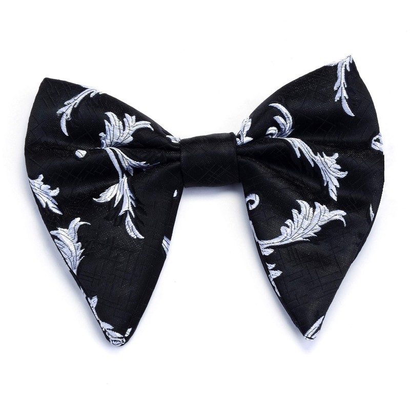 Gusleson Big Silk White Bowtie and Pocket Square Cufflink Flora