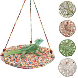 Handwoven Hammock Bearded Dragon Rest Bed Habitats Supplies Climbing Terrarium for Lizard Leopard Gecko Parrots Parakeet Cockatiel Rats Snake Hamster Squirrel Chameleon Small Birds (Dazzling Orange)