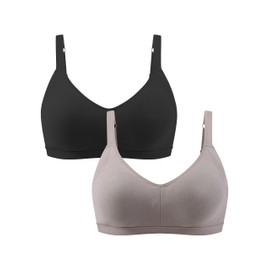 ANGOOL Women's Bra Without Underwire Medium Support Sports Bra Back Closure Adjustable Straps Classic Sleep Bra Padded V-Neck Seamless, Black+grey, L