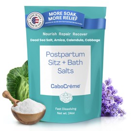 CaboCréme Postpartum Sitz + Bath Salts – 24oz – Postpartum Bath Soak for Perineal Care, Healing Tears, Swelling & Hemorrhoids – Dead Sea Salt with Magnesium, Arnica, Calendula + Cabbage Extract