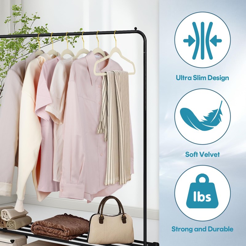 UNEED Ivory Velvet Hangers with Golden Hooks, 36 Pack -