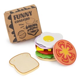 Funny Sandwich Coasters for Drinks – Set of 8 Wooden Coasters with Non-Slip Pads, Cute Mats for Tabletop, Unique Housewarming or Birthday Gifts, 4-Inch Drink Mats