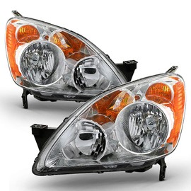 ACANII - For 2005-2006 Honda CRV C-RV Chrome Housing Headlights Headlamps Assembly, Replacement Driver & Passenger Side