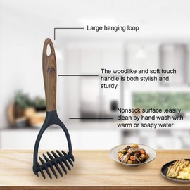 TongYuan Potato Mashers with Woodlike Soft Touch Handle for cooking-Stylish and Comfortable Grip Nylon Potatoes Pressure Hand Mashed Tool for NonStick Cookware