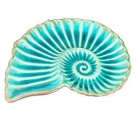 Darthome Teal Blue Sea Shell Trinket Dish Ammonite Decor Plate Nautical Storage Ornament