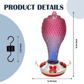 Hummingbird Feeder for Outdoors,17 OZ Glass Humming Bird Feeder for Garden/Backyard Decor,Four Flowers Feeding Ports,Leak Proof,Ant Moat Included,Humming Gifts for Mom/Women