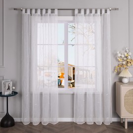 Yujiao Mao Pack of 1 Embroidery Curtain in Leaves Pattern with Tabs Curtains W x H 140 x 225 cm White