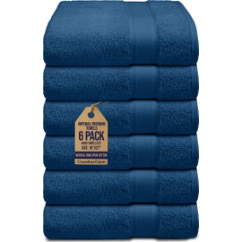 Canadian Linen Imperial Premium Hand Towels Set, 6 Pack, 16”x27”, Soft Absorbent Cotton Towels Lightweight Quick Dry Bathroom Towel for Hair Salon Spa Home Restaurant Kitchen Gym Pool Hotel, Navy Blue